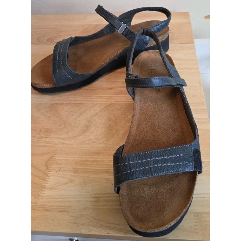 NAOT Womens US 10 Madison Sandals BlueMedallio Hook Loop Strap Wedge Size EU 41